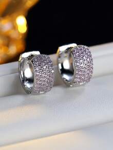 1 Pair Women's Earrings, Personalized Versatile Hip-Hop Style Minimalist Earrings With Inlaid Synthetic Zirconia, Exquisite Luxury Hoop Earrings, Suitable For Women's Daily Wear - Earrings - View 22