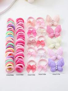 Bộ 115 chiếc dây buộc tóc và kẹp tóc hình bướm màu hồng thanh lịch, phụ kiện tóc dễ thương cho bé gái dùng hàng ngày, thường ngày và đa năng. - Nhiều màu - Xem 2