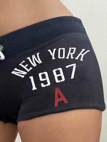 Low-Waisted Letter-Print Casual Tie-Up Hot Girl Shorts Y2K Fashion Street Style[Exclusive] - 混合色 - 查看 3