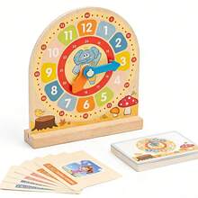 Wooden Clock Educational Toy, With Movable Hands And Question Cards, Cultivate Time And Math Skills, Children's Time Learning Tool, Difficulty Progressing Question Cards - Multicolor - View 8