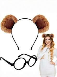 1/2/4 pezzi Set Fascia per capelli con orecchie di orso marrone alla moda, design minimalista con orecchie mobili per ragazze, cornice nera semplice, adatta per vacanze, feste, outfit, regali, Fascia per capelli, Estate, Viaggio - Multicolore - Visualizzare 5