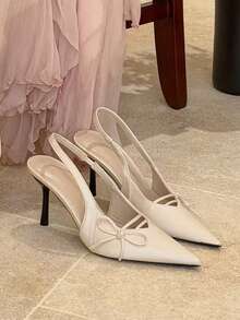 2026 New Sweet Pointed Toe Bowknot Stiletto Heel Closed Toe Sandals, Slim Fit High Heels For Spring/Summer - Apricot - View 2