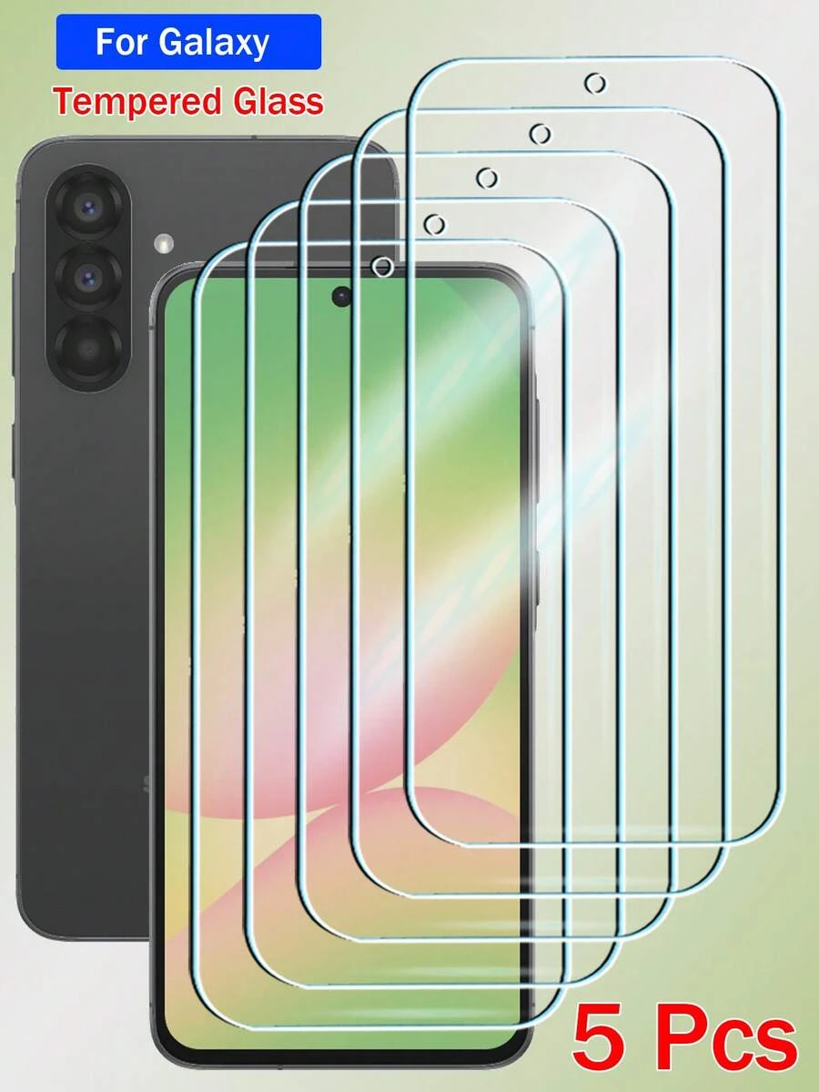 RQVQJ 5pcs Tempered Glass Screen Protector, Compatible With Samsung Galaxy A57 A37 A27 A17 A07 A56 A36 A26 A16 A07 A55 A35 A25 A15 A05 A54 A24 A04 A53 A33 A13 A03 S25 S24 S21 FE Full Coverage Screen Glass