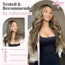 KooKaStyle Clip In Synthetic Highlight Hair Extensions Long Wavy 4PCS Thick Hairpieces Medium Brown Ash Blonde Fiber Double Weft Natural 24 Inch For Women - ColorFF - View 6