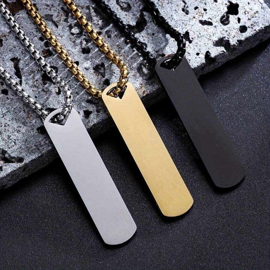 Fashionable And Simple Stainless Steel Square Bar Pendant Necklace For Men And Women Hip Hop Party Jewelry Gifts - Gold - View 1