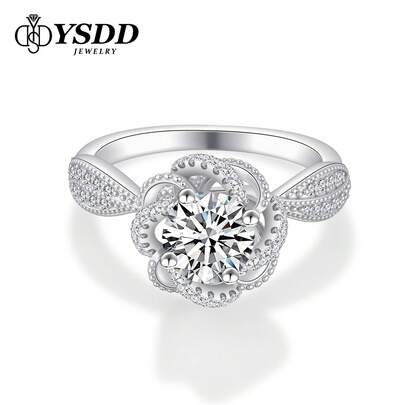 خاتم خطوبة من الموسانيت الأصلي المصنع في المختبر بقيراط واحد وقطر 6.5 مم للنساء، لون D وجودة VVS1، من الفضة الإسترليني عيار 925، باقة عروس وحلقة زفاف، هدية عيد، مع شهادة