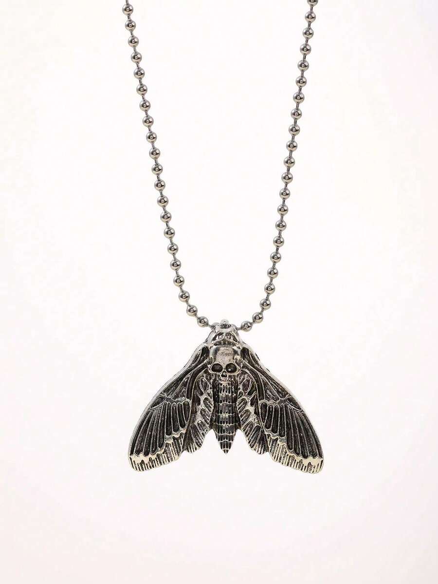 1pc Hip Hop Skull Decor Moth Charm Necklace For Women For Prom Party - 復古銀色 - 查看 1