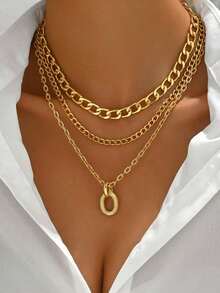 Fashionable Hip-Hop Aluminum Multi-Layer Necklace - Silver - Visa 11