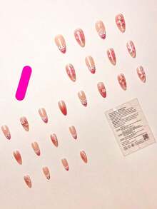 24Pcs/Set Almond-Shaped French Elegant 3D Ocean Style Starfish Waterdrop Flower Decor Full Coverage Press-On Nails With 1Pc Jelly Gel And 1Pc Nail File, Perfect For Romantic Daily Date Looks Nail Supplies Nails - 多色 15 - 查看 5