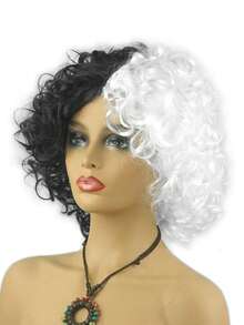 Peluca de bruja blanca y negra, tocado de disfraz para cosplay, accesorio para baile de máscaras - Estilo de flequillo en blanco y negro - Ver 3