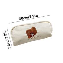 1pc Cute Cartoon Bear Embroidered Pencil Case, Korean Style, Student Stationery Pouch, Large Capacity Pen Bag, Cosmetic Bag, Makeup Brush Holder, Student Stationery Supplies - Bear Embroidery - View 4