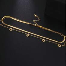 女士六角星大卫之星吊坠项链 - 不锈钢双层蛇骨链，优雅经典的宗教符号设计，适合日常佩戴、派对、感恩节及各种节日礼物 - 彩色 - 查看 2