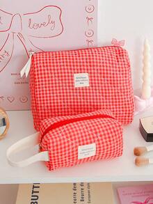 1Pc/Set Red Plaid Gilrs Make Up Bag Travel Toiletry Bag, Large Capacity Cosmetic Bag Pouch Handheld Makeup Bag Portable Toiletry Washing Bag Skincare Bag With Zipper Closure For Cosmetics,Brushes,Skincare,Lip Oil,Hand Cream,Sationery,Coin,Small Items,Make Up Case Makeup Pouch Cosmetic Organizer,Home Decor Livingroom Decor,Travel Essentials,Birthday Gift Wedding Bridesmaid Gift - Redberry Grid - View 20