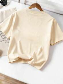 Tween Girls' Summer Set, Beige Short Sleeve T-Shirt Paired With Black Sports Shorts, Heart-Shaped Glitter Print Design, Loose Casual Versatile, Suitable For Daily Wear And School - Multicolor - View 3