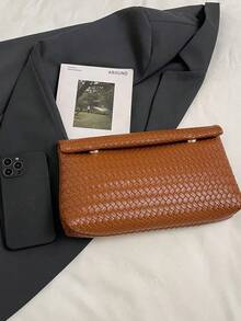 Solid Color PU Leather Lightweight Large Capacity Flap Magnetic Closure Small Square Bag, Multi-Functional Party Evening Bag, Suitable For Women - Brown - View 6