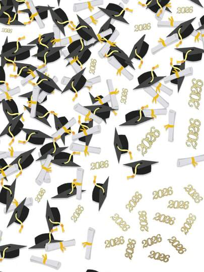 Giấy chứng nhận tốt nghiệp hình mũ tốt nghiệp năm 2026, hai mặt, màu vàng bóng, in hình kim tuyến nhiều màu sắc năm 2026, thích hợp để trang trí bàn tiệc tốt nghiệp năm 2026, đám cưới, kỷ niệm, lễ tốt nghiệp, lễ nghỉ hưu, hoặc trang trí kỷ niệm năm 2026.