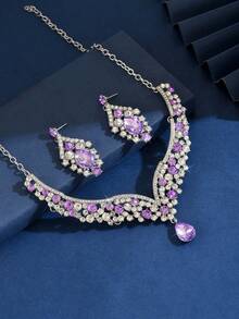 3件套奢华水晶经典水滴项链耳环套装，新娘婚礼珠宝首饰套装，女士宴会配饰 - 水滴 - 查看 4