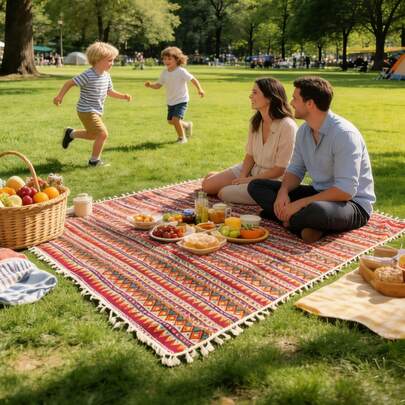 1pc Spring Boho Style Tassel Camping Blanket – Comfortable Fabric, Charming Floral Pattern With Tassel Trim. Suitable For Beach Trips, Camping Adventures, Hiking Expeditions, Travel Journeys, Family Concerts, Park Picnics, Backyard Gatherings, Outdoor Movie Nights, Indoor Dining Table Decoration, Party Table Setting, Patio Leisure, Garden Parties, Holiday Dinners & Casual Leisure Activities