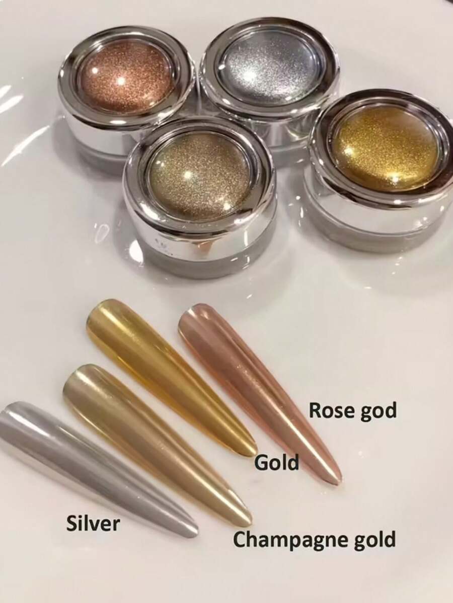 Mirror Effect Titanium Powder - Metallic Colors, Creating Stunning Mirror Nail Effects 4Pcs/Set (1G/Pcs) - Multicolor - View 1
