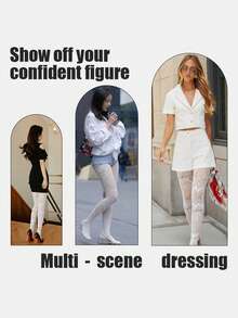 CLAGAINER 6pcs/3pcs/1pc 2024 New Fashion Girls' Fishing Net Stockings, Sexy Tattoo Lace Stockings, Jacquard Lace Cutout Pantyhose - White - View 4