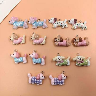7/14/20个可爱小狗吊坠，用于珠宝制作，萌系小动物吊坠，DIY耳环