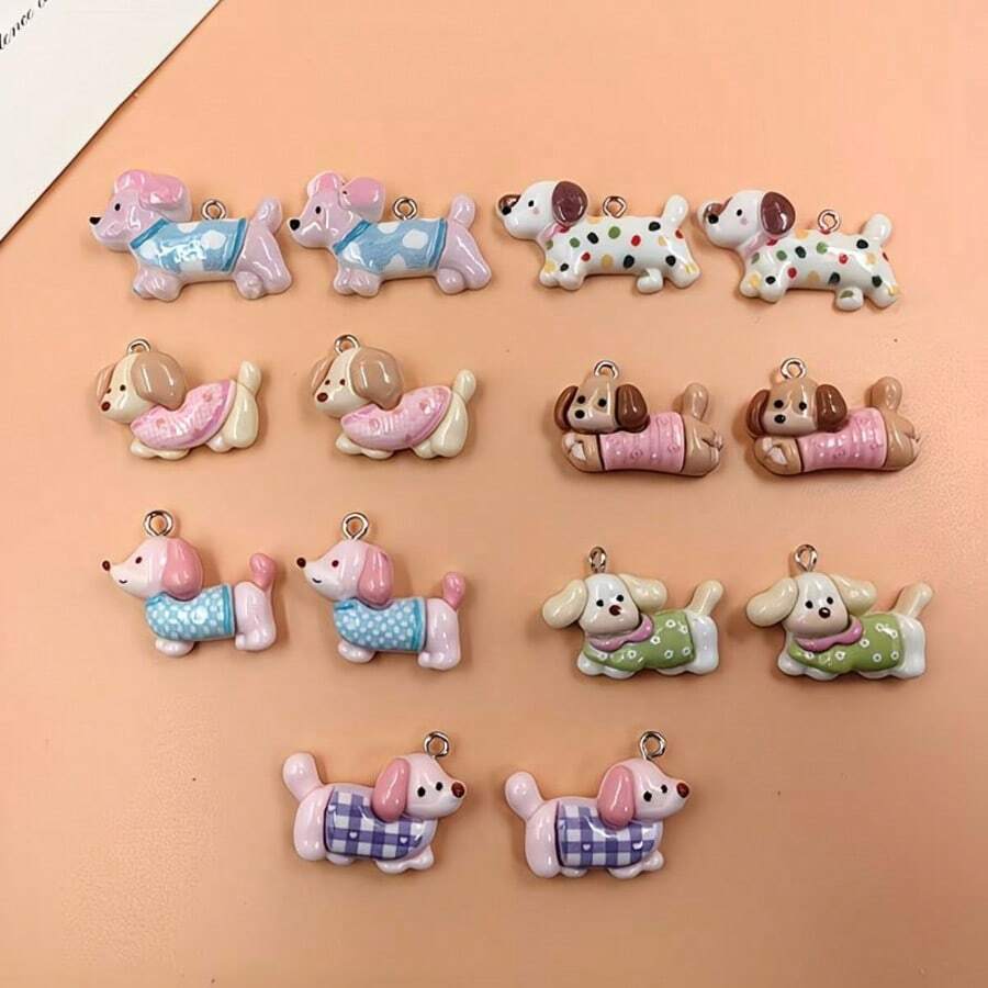 7/14/20个可爱小狗吊坠，用于珠宝制作，萌系小动物吊坠，DIY耳环 - 彩色 - 查看 1