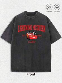 Disney American Street REVIVAL Graffiti Tee, Print Loose Versatile  230g Casual Washed Distressed T-Shirt - 黑色 - 查看 3