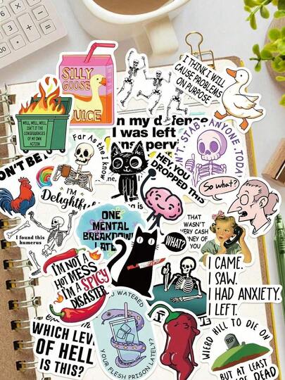 50pcs Snarky Meme Stickers,Good-Looking Cute Cartoon Creative Cartoon Decorating,Suitable For Decorating Handbooks Phone Cases,Skateboards,Guitars,Parties Suitcases Boxes Helmets Envelopes Diy Decorative Stickers,It Can Also Be Used As A Christmas Halloween Gift And Birthday Gift