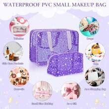 Aliceset - 2 bolsas grandes de maquillaje de estrellas transparentes de 12 x 5 x 8 pulgadas bonita bolsa de cosméticos con asa y bolsa de maquillaje mediana impermeable de PVC bolsa de - Púrpura - Ver 4