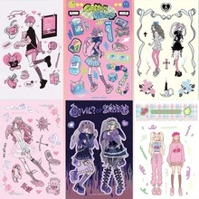 6 Peças Adesivos de Grafite Fofo de Menina Cartoon Domi - Adesivos Decorativos DIY para Planejador, Adequados para Scrapbooks, Diários e Artesanato, Apresentando Personagens Fofos de Menina Cartoon, Adesivos Decorativos Autoadesivos, Adesivos Decorativos para Scrapbook, Adesivos de Grafite Estilo Fofo, Adesivos Decorativos DIY para Planejador, Adesivos Decorativos DIY, Adesivos Decorativos Autoadesivos, Scrapbooks DIY de Formato Assimétrico, Diários, Capas de Telefone, Decoração de Laptop - Adesivos fofos de menina de desenho animado - Visão 10