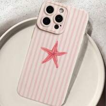 1 pieza Funda de teléfono suave con diseño minimalista de estrella de mar y rayas, blanco, con recortes precisos y protección anti-golpes para iPhone 17 Air/16 Pro Max/16 Pro/16 Plus/16/15/14/13/12/11/XSM/XS/XR/7/8 - Blanco - Ver 2