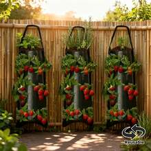 2个壁挂式草莓种植袋，悬挂式多孔草莓种植袋，阳台和庭院绿色蔬菜种植袋，透气、透水、耐用且可重复使用 - 彩色 - 查看 1