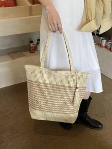 Summer Vacation Beach Bag, New Arrival Niche Handwoven Straw Tote Bag, Large Capacity - Beige - View 2