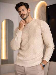 Knitted Sweater Men's Sweater Tops Chic Cold Weather High Quality Autumn Winter Long Sleeve Pullover - 米色 - 查看 1
