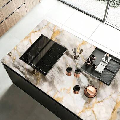1 cuộn giấy dán tường giả đá cẩm thạch màu xám và vàng, chống thấm nước, chịu nhiệt, chống mài mòn, dễ lau chùi, thiết kế tối giản hiện đại, đơn giản và thời trang, thích hợp trang trí trong nhiều không gian khác nhau như nhà bếp, bếp nấu và phòng tắm.