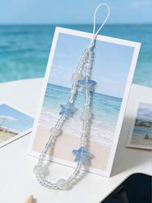 1件夏季海洋元素海星水晶珍珠闪亮手机绳，ins风女士可爱沙滩度假风夏季手机绳吊坠包包吊坠 - 彩色 - 查看 2