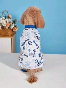1件春夏宠物服装，狗/猫印花室内服 - 藍白色 - 查看 3