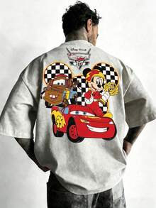Disney Washed Double-Sided Pure Cotton Short-Sleeved T-Shirt For Men - Summer Loose Top With Cartoon Print - Casual Pullover Shirt - Grey - View 1