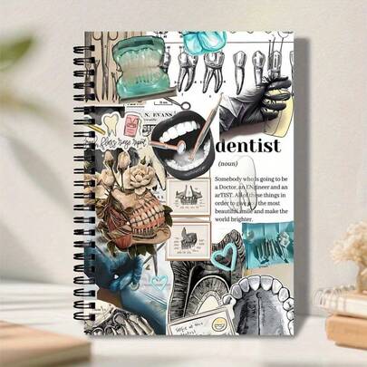 Notatnik spiralny o tematyce stomatologicznej – 13,97 x 21,08 cm, papier wysokiej jakości, dziennik uczelniany z ilustracjami stomatologicznymi, idealny prezent do biura, szkoły lub dla stomatologów, notatnik szkolny | Zabawne ilustracje | Oprawa spiralna, prezent stomatologiczny