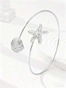 1pc & Starfish Decor Arm Cuff Bracelet Women, Summer Holiday - 銀 - 查看 5