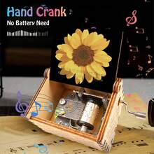 手摇木质音乐盒 - “你是我的阳光”向日葵图案，镌刻“做一朵向日葵，创造你自己的阳光”励志名言，无需电池，送给爱人的完美礼物 - 復古向日葵音樂盒 - 查看 9