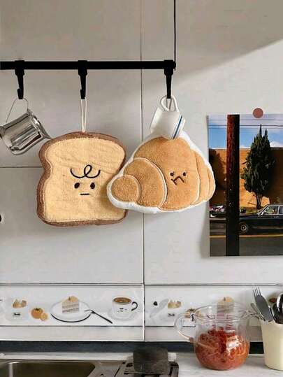 1条可爱面包造型手巾，吸水性强，适用于厨房、浴室、房间装饰，吸水性强且易于清洁，厨房毛巾，浴室配件（图片与实物可能存在轻微色差）
