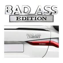Car Bad  Edition Emblem 3D Raised Funny Bad  Edition Metal Sticker Fender Badge Decal Self-Adhesive Bad  Tailgate Hood Auto Body Decor Exterior Car Accessories SilverandBlack - 銀黑 - 查看 1