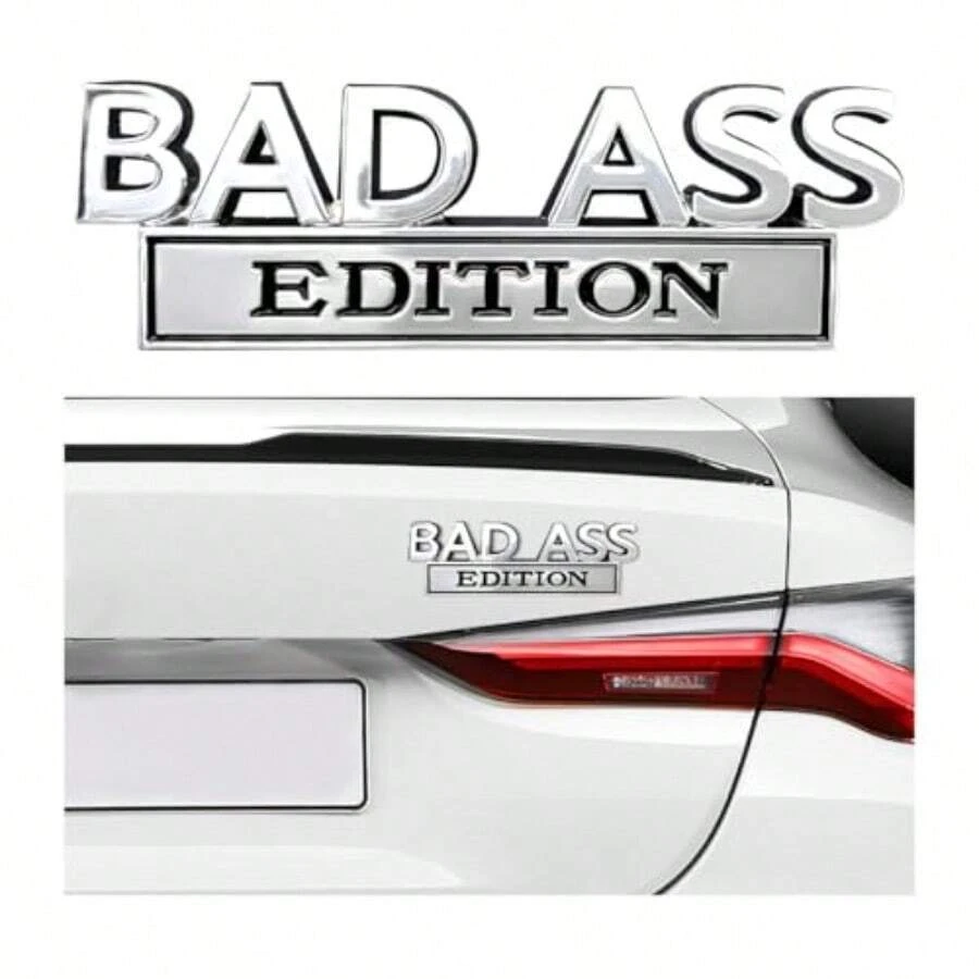 Car Bad  Edition Emblem 3D Raised Funny Bad  Edition Metal Sticker Fender Badge Decal Self-Adhesive Bad  Tailgate Hood Auto Body Decor Exterior Car Accessories SilverandBlack - 銀黑 - 查看 1