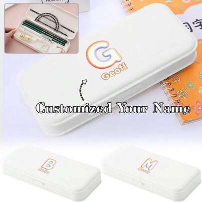 Personalized Student Pencil Case Pen Pouch, Large Capacity Stationery Organizer - Custom Your Name/Text, Solid Desk Storage Box Compatible For School & Office, Creative Back To School Supplies