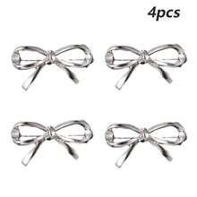 4pcs Bowknot Safety Collar Clips, Women Invisible Sweater Suit Collar Fixing Hooks, Niche Design, Gold & Silver - Silver 4 Pieces - View 7