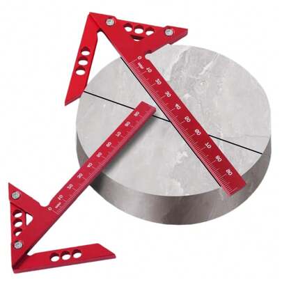 Woodworking 45 Center Marking Tool, Precision Woodworking Square Ruler, Aluminum Alloy Angle Marking Ruler, Multifunctional Center Marking Tool, 45/90 Degree Metric System, Industrial Measuring Tool