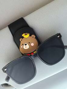 1个可爱卡通猫咪心形磁性皮革汽车遮阳板夹，多功能时尚眼镜架和卡片收纳夹 - 均碼 - 查看 11