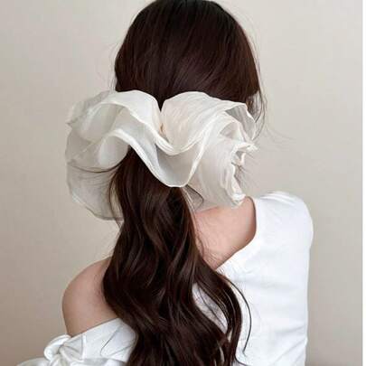 1pc Women's Extra Large Organza Double-Layer Ruffle Sweet Versatile Hair Scrunchie, Suitable For Daily, Vacation, And Work Occasions