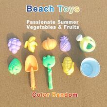 New Vegetable & Fruit Series Beach Toy Set, Includes Foldable Bucket, Shovel, Sand Molds - Multicolor - View 3